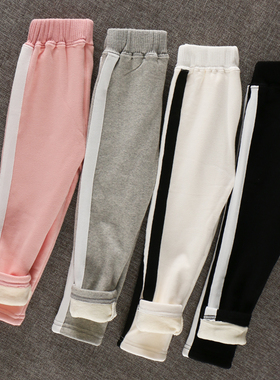 秋冬の好物中大男女孩儿童 全棉针织加绒 拉条弹力打底裤90-150cm