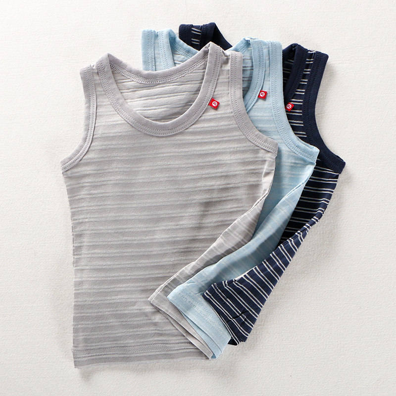 清凉夏日 童装中小男孩纯棉轻薄透气吸汗竹节棉男童背心80-140码