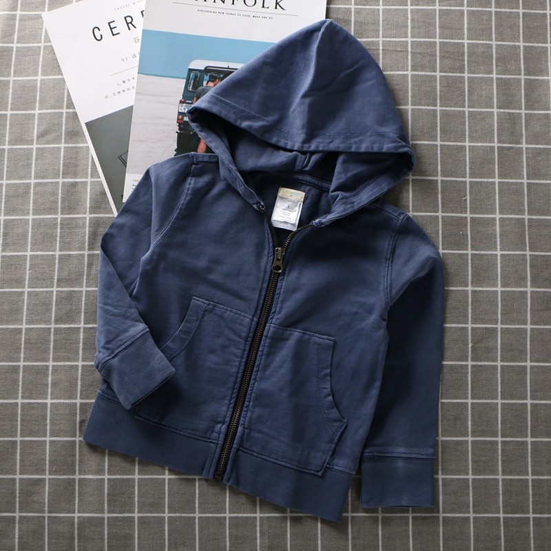 可配亲子秋装中大男孩儿童纯棉针织水洗磨白做旧款拉链帽衫2-14岁