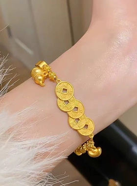 金色饰品 小葫芦五帝钱日进斗金盘缠手链女新中式复古国潮风