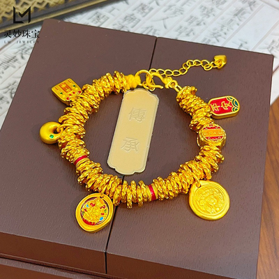 金色饰品手链珐琅彩扎基拉姆黄财神胖福盘缠手链平安健康牌手串