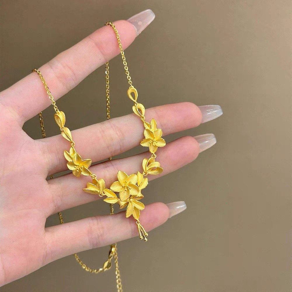 金包银三生花项链女新款2024金花朵吊坠婚嫁仿三金锁骨链