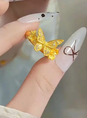 金包银新中式国潮风个性潮流气质设计感指环女金丝羽蝶五金三金
