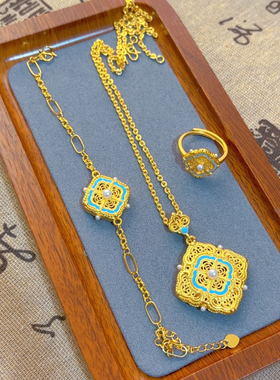 金包银新中式宋韵四合如意珍珠手链轻奢小众古法花丝珐琅手饰送礼