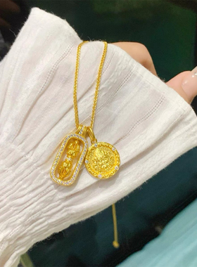 金色饰品 点钻黄财神金刚杵项坠锁骨链轻奢小众精致高级感配饰