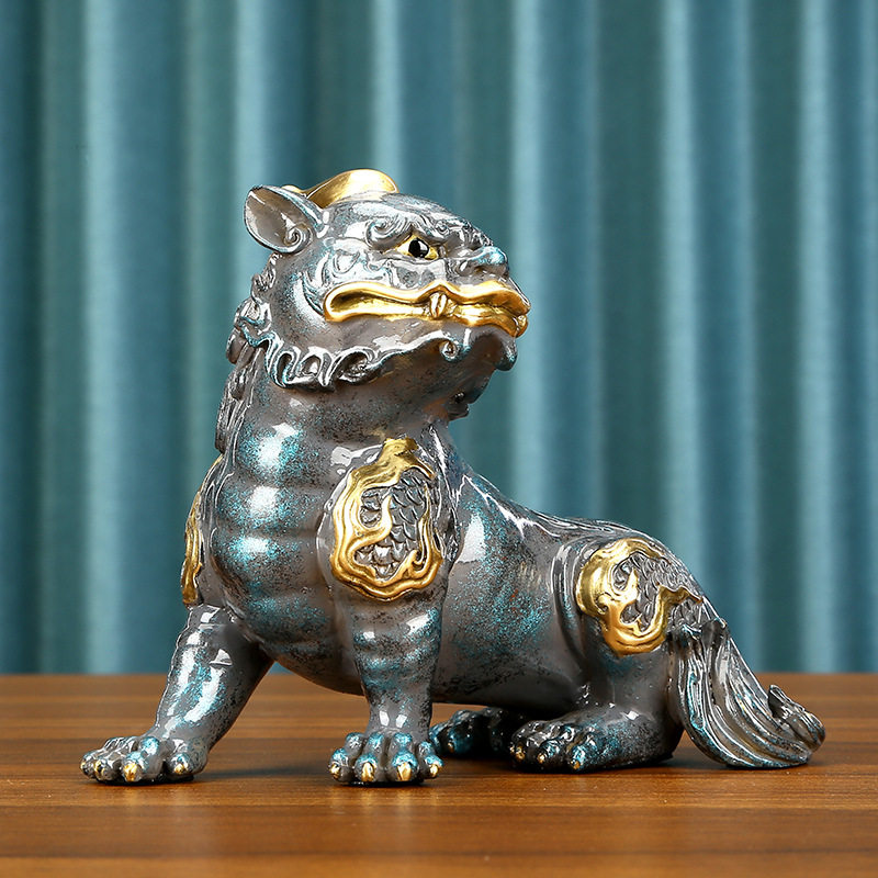 彩铜《谛听》摆件家居办公室玄关桌面装饰品开业礼品摆件