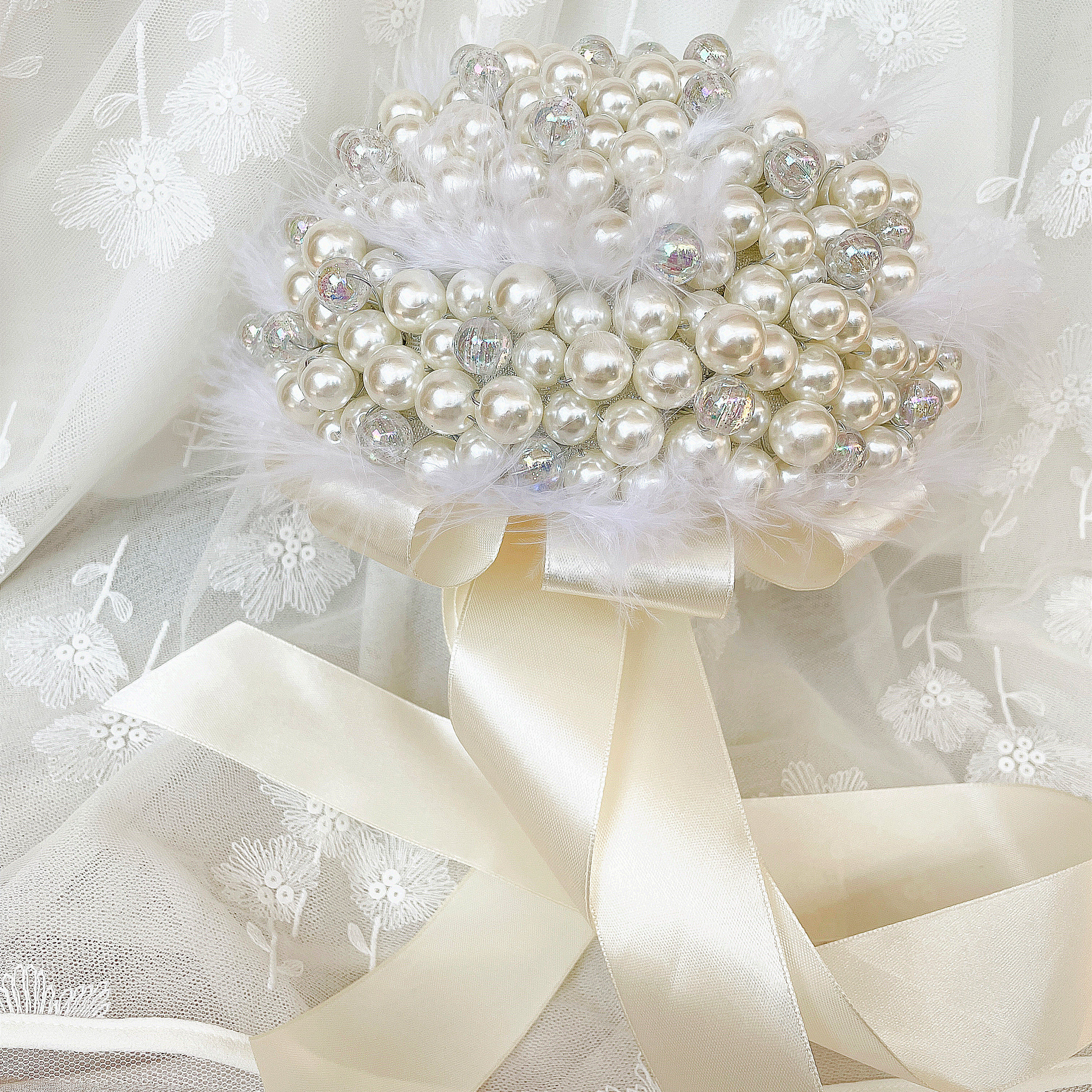 结婚婚纱珠宝珍珠手捧花diy材料包钻石奢华新娘捧花手拿花成品