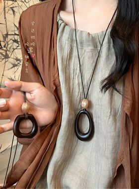 棕色不规则长款吊坠项链女款新中式复古挂绳毛衣链高级感挂脖配饰