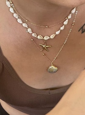 赵昭仪同款海螺海星吊坠项链双层贝壳叠戴项链