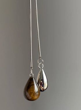 时髦单品~复古拼色水滴形吊坠可抽拉项链女款时髦老钱风毛衣链