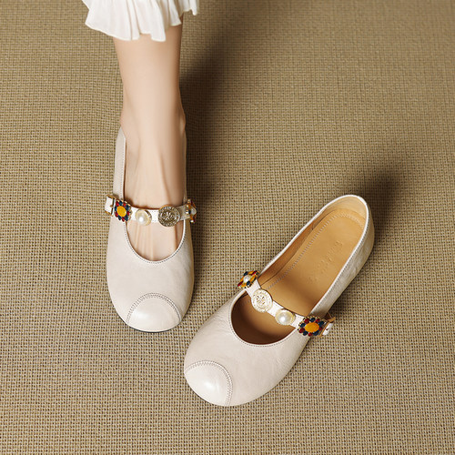 一字带玛丽珍鞋女羊皮单鞋