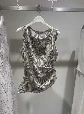 LI+商场同款夏季设计感复古几何条纹收腰无袖套头衫女125240C8234