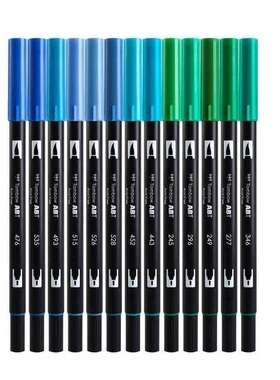 不是闷推荐 日本蜻蜓ABT彩色笔双头水彩笔软头水洗儿童学生晕染蓝