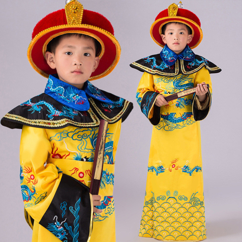 儿童古装男唐朝黄色唐装太子汉朝皇帝皇上龙袍汉服大王表演演出服
