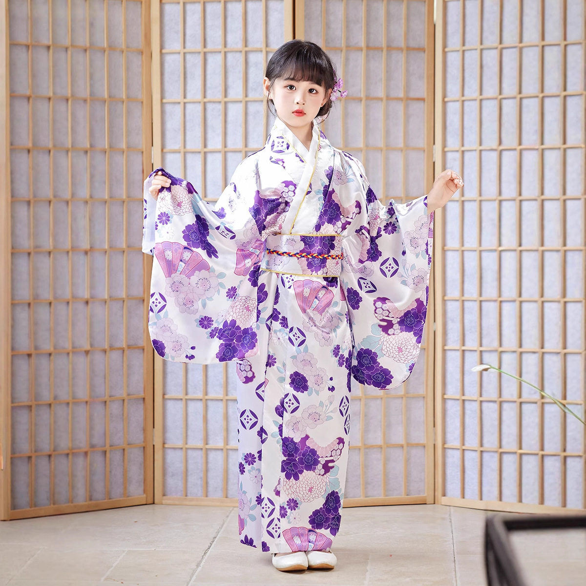 2025夏秋新款儿童和服日式浴袍女孩公主裙表演服气质可爱蝴蝶