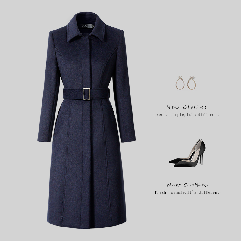 翻领中长款职业毛呢大衣冬气质修身收腰售楼部物业银行客服工作服