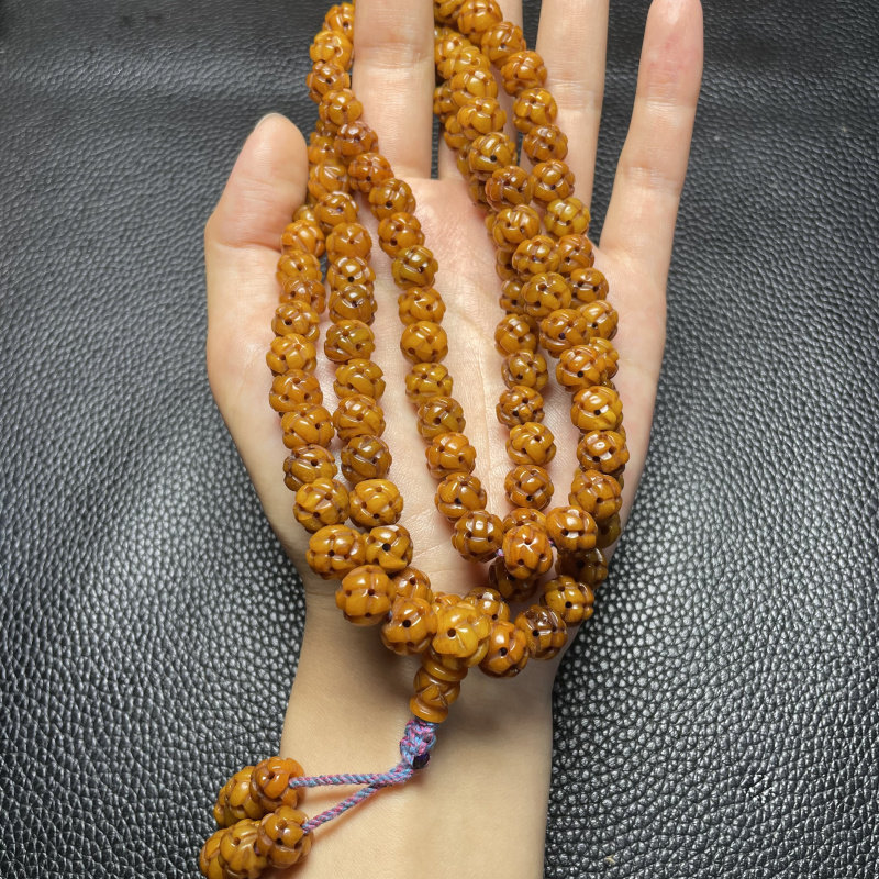 藏式牦牛骨108颗脖挂项链黄润老料路路通款项链文玩手串男女同款