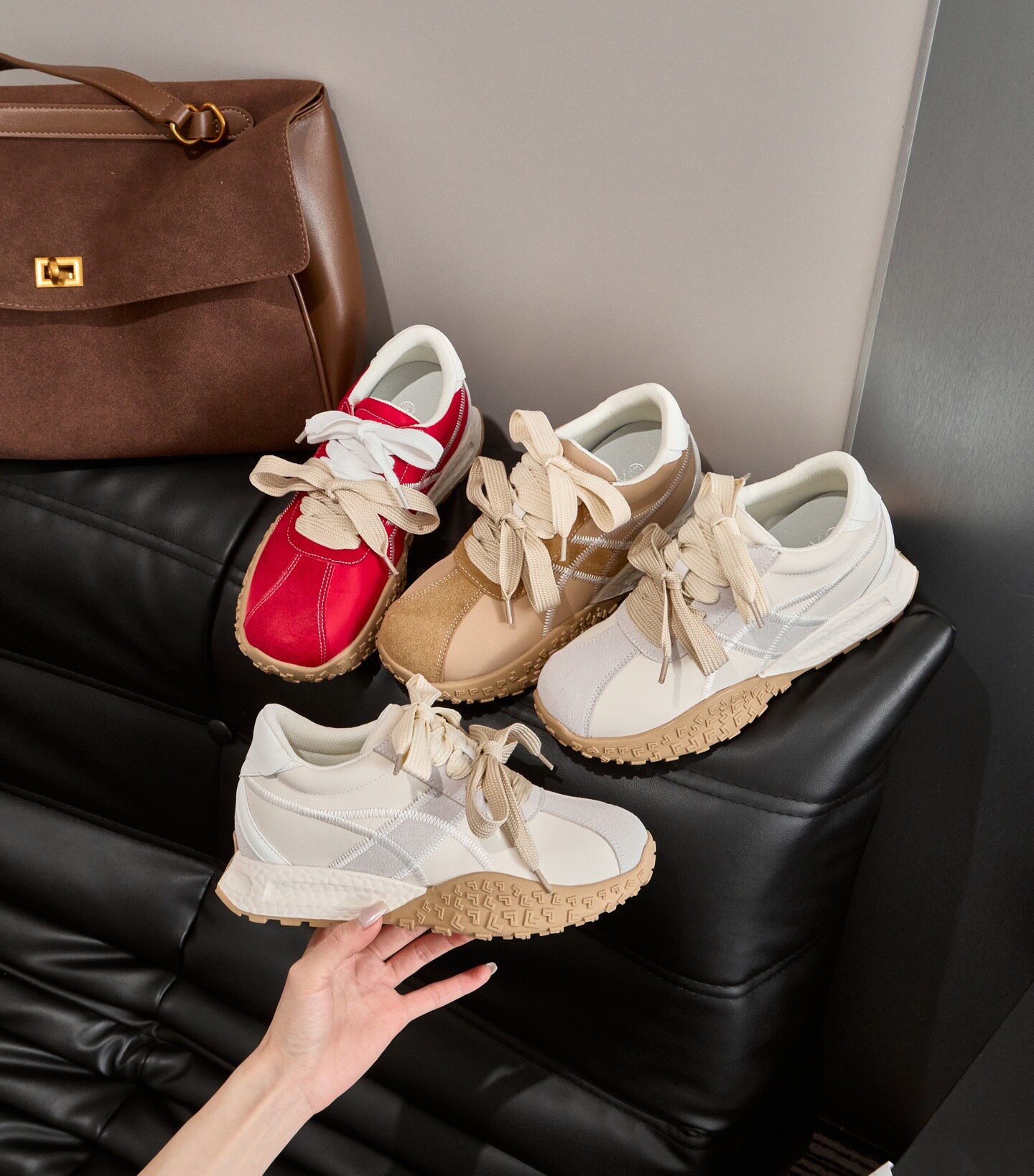 高颜值真皮阿甘鞋女厚底增高时尚潮流个性休闲鞋运动风轻便跑步鞋