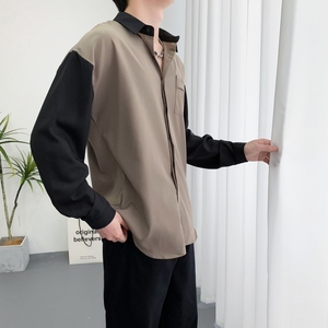 714A-D3034P45控69/2025秋季新款修撞色长袖衬衫垂感中性风衬衣,男装衬衫,星座714A（原电商C314）