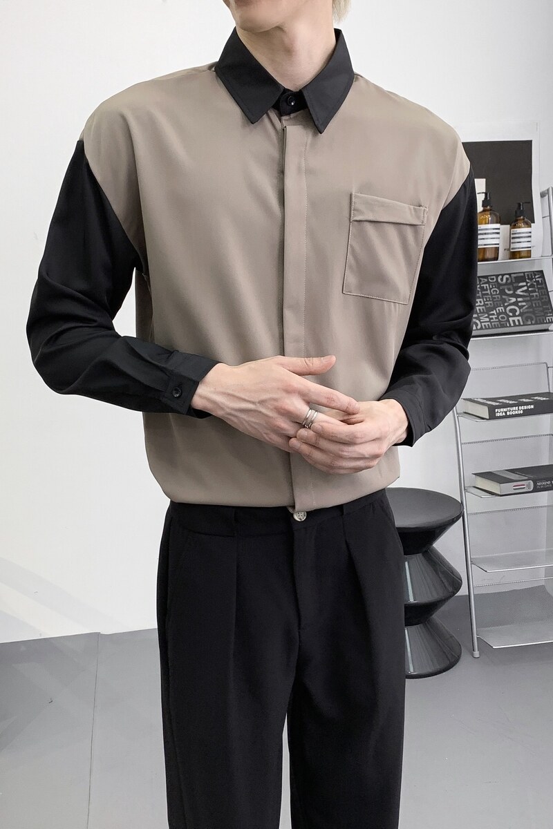 714A-D3034P45控69/2025秋季拼色宽松长袖衬衫潮流工作服衬衣,男装衬衫,星座714A（原电商C314）