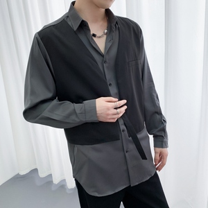 714A-H3007P55控88/2025秋季新款日系发型师工作服衬衫假两件衬衣图片