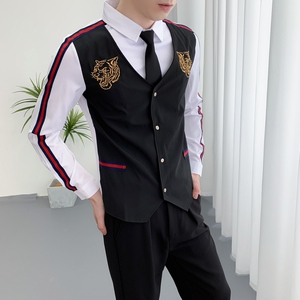 714A-H654P55控88/2025男女团体修身假两件绣花衬衫工作服ktv少爷图片