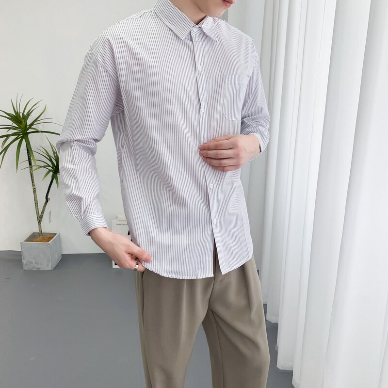 714A-D663P45控69/2025春季男士宽松细条纹清新衬衫微阔潮版衬衣,男装衬衫,星座714A（原电商C314）