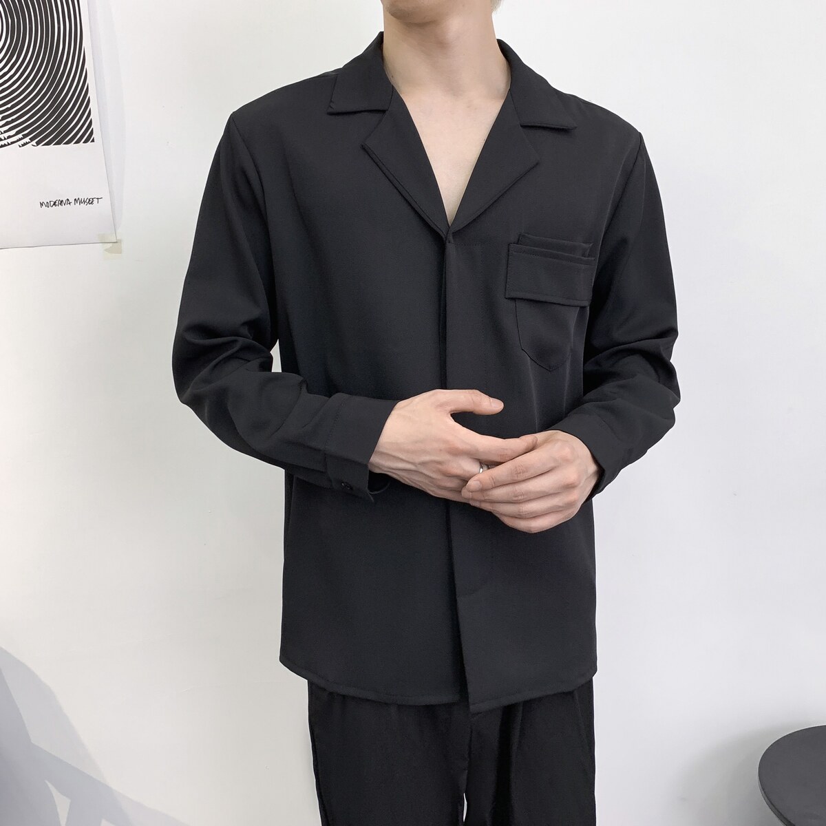 714A-H3064P55控69/2025秋季新款西装领衬衫日系发型师工作服衬衣,男装西服套装,星座714A（原电商C314）