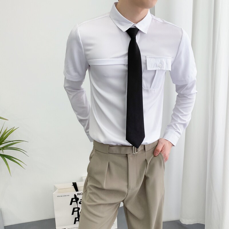 714A-D612P45控69/2025春季男士修身工装多口袋衬衫ktv少爷制服图片