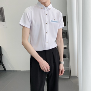 714A-9215P30控49/2025夏短袖衬衫工作服衬衣ktv理发店餐厅奶茶店图片