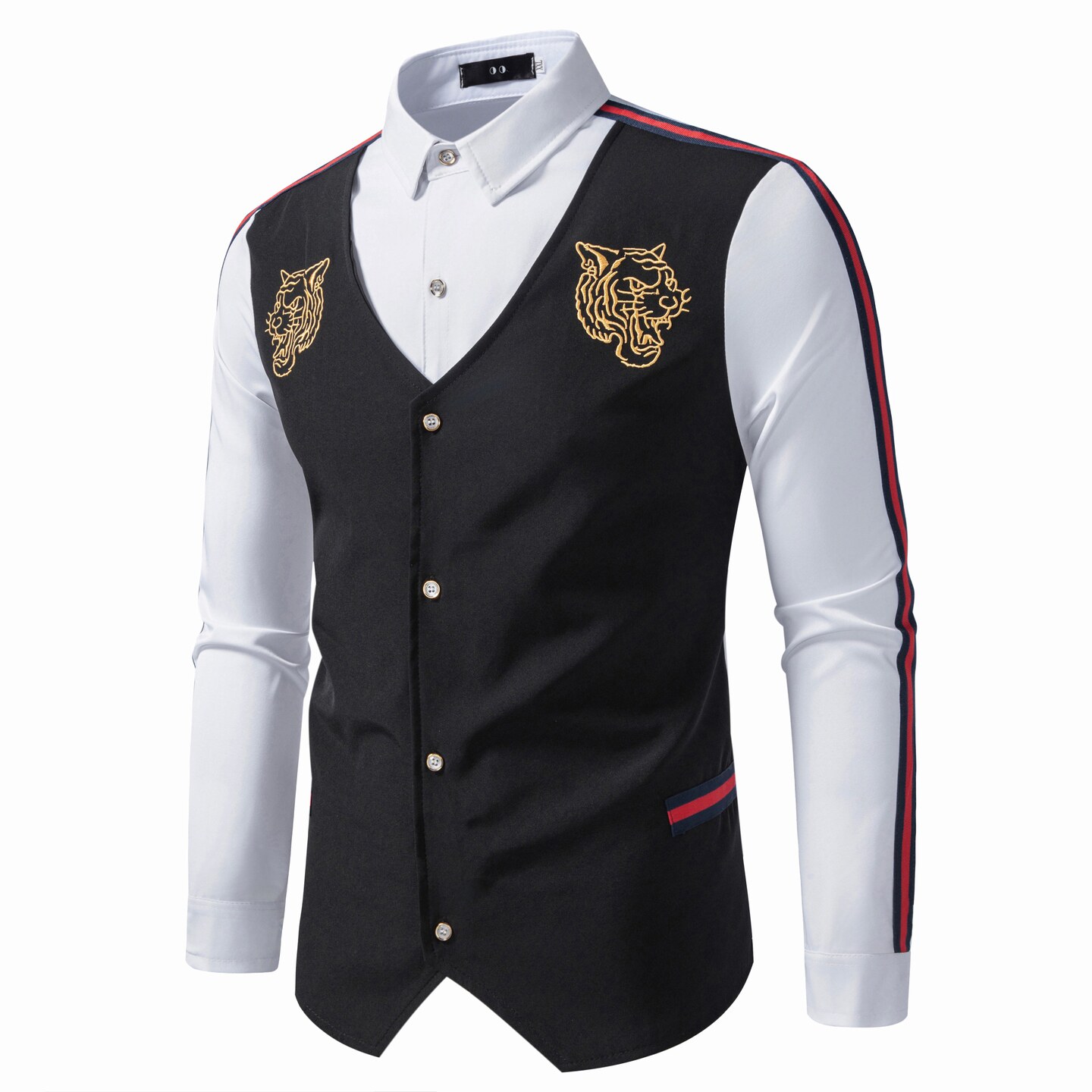 714A-H654P55控88/2026新款团体修身假两件绣花衬衫工作服ktv少爷，男装衬衫，星座714A（原电商C314）