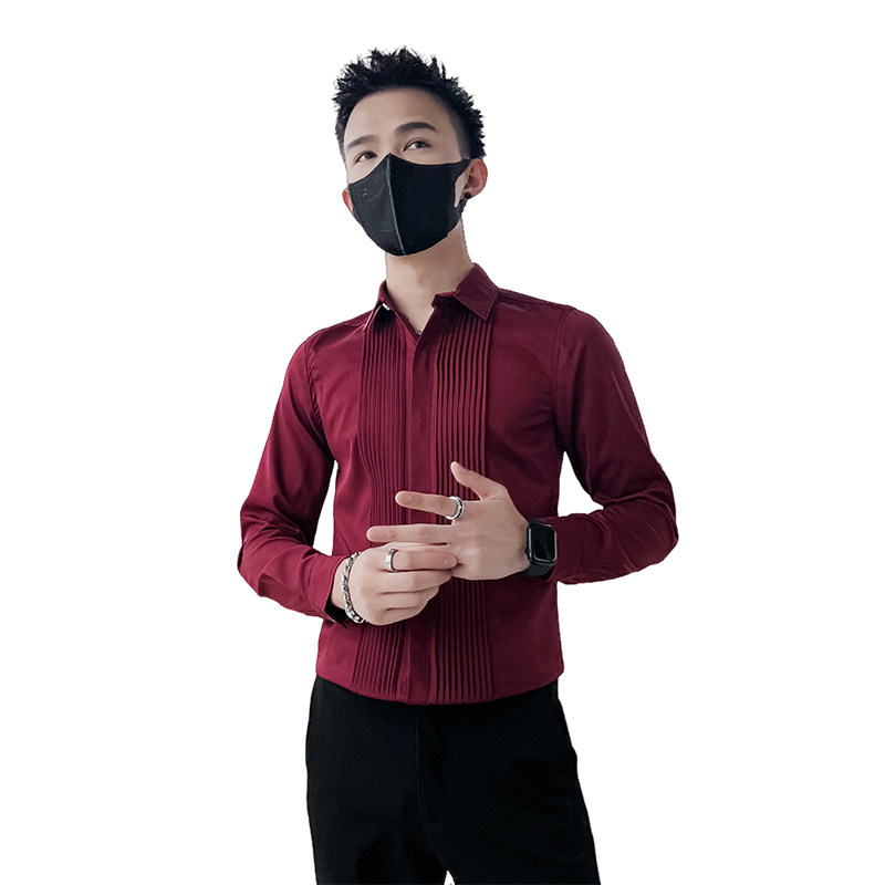 714A-9207P45控65/社会小伙2025春季修身纯色白衬衫发型师工作服,男装衬衫,星座714A（原电商C314）