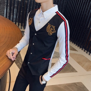 714-H654P55/英伦店主风2025春季男士假两件ktv工作服衬衫S-5XL图片