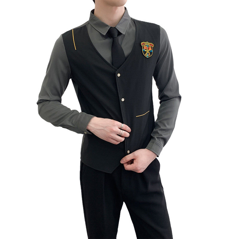 714A-H667P55控88/2025春季新款修身假两件马甲衬衫ktv酒吧工作服,男装衬衫,星座714A（原电商C314）