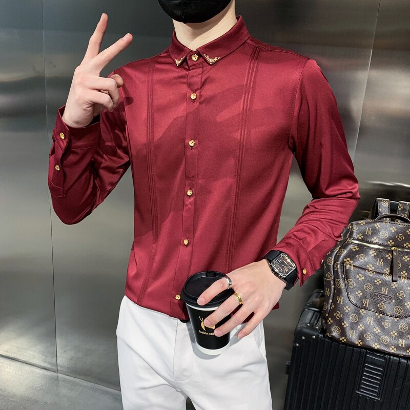 C314-9223P40/店主风2025春季男韩版精致男装衬衫修身简约衬衣图片