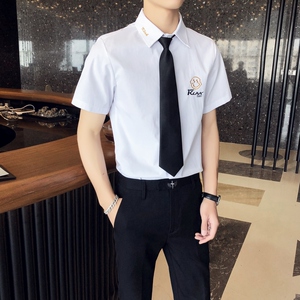 714-C661P40/店主风2025夏季男士短袖衬衫简约白衬衣班服工作服图片