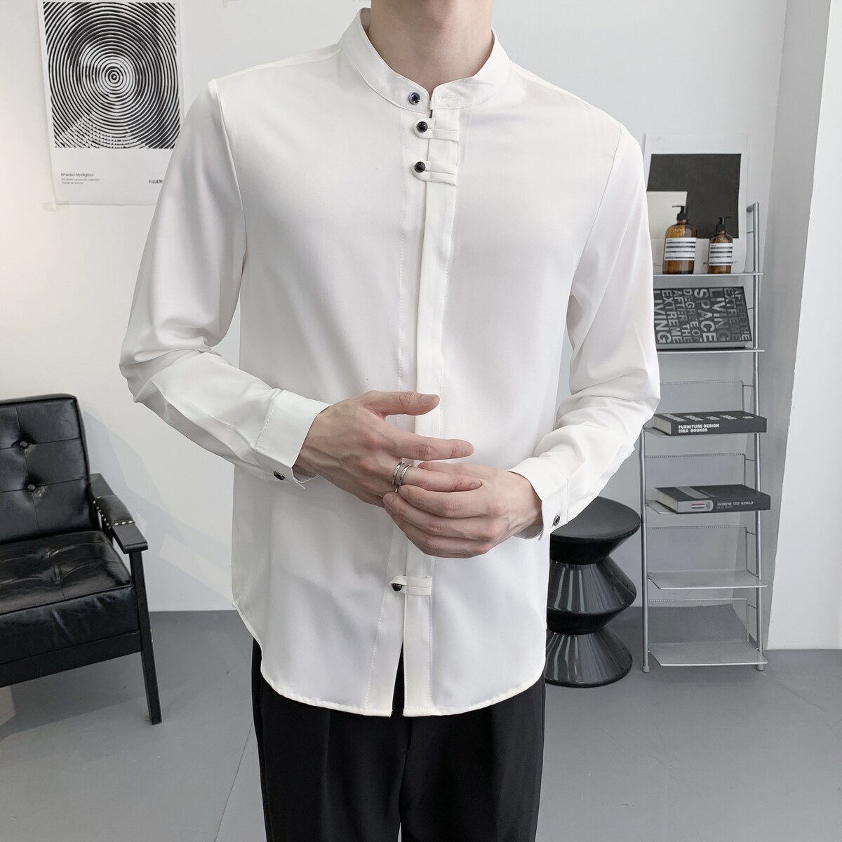 714A-F3062P50控69/2025秋季风立领简约修身衬衫餐厅ktv制服,男装衬衫,星座714A（原电商C314）