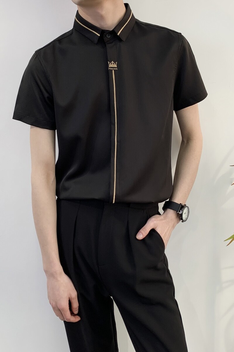 714A-C560P40控59/2025夏季男女同款工作服短袖衬衫潮流修身制服,男装T恤,星座714A（原电商C314）