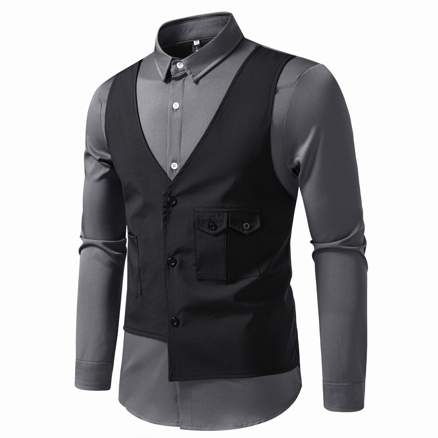 714A-H657P55控88/2026春季新款修身假两件复古马甲衬衫潮工作服，男装衬衫，星座714A（原电商C314）