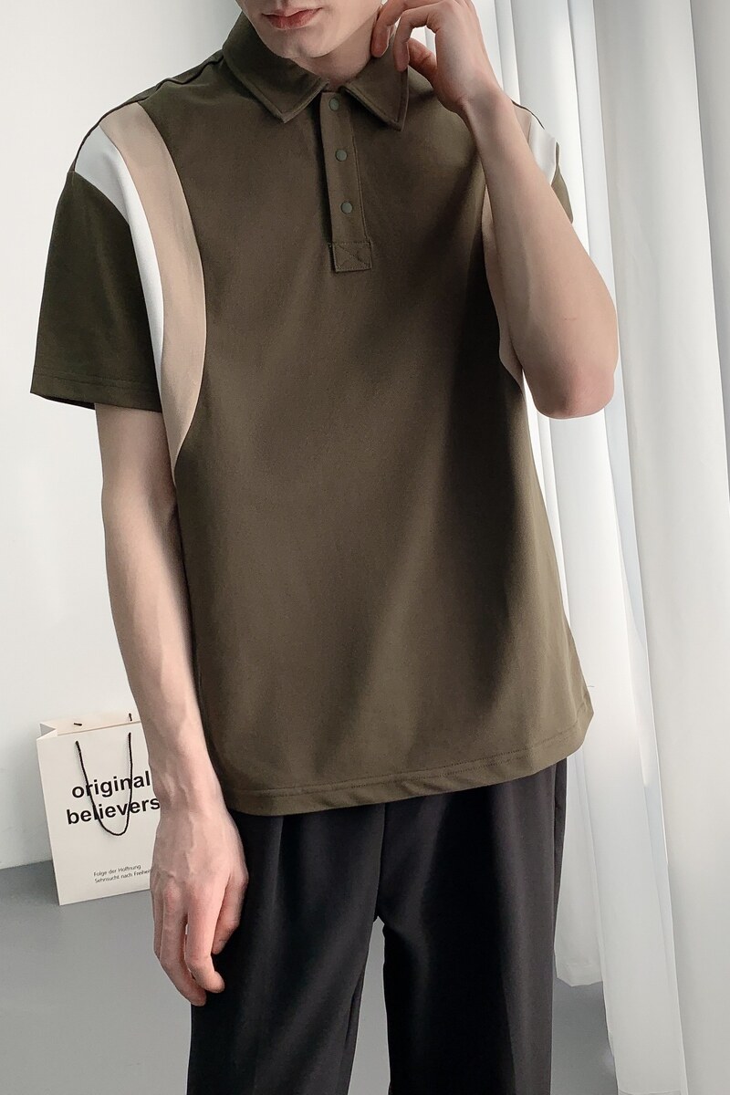 714A-X0043P48控68/2025夏季男士短袖POLO衫拼接撞色T恤潮宽松版,男装T恤,星座714A（原电商C314）