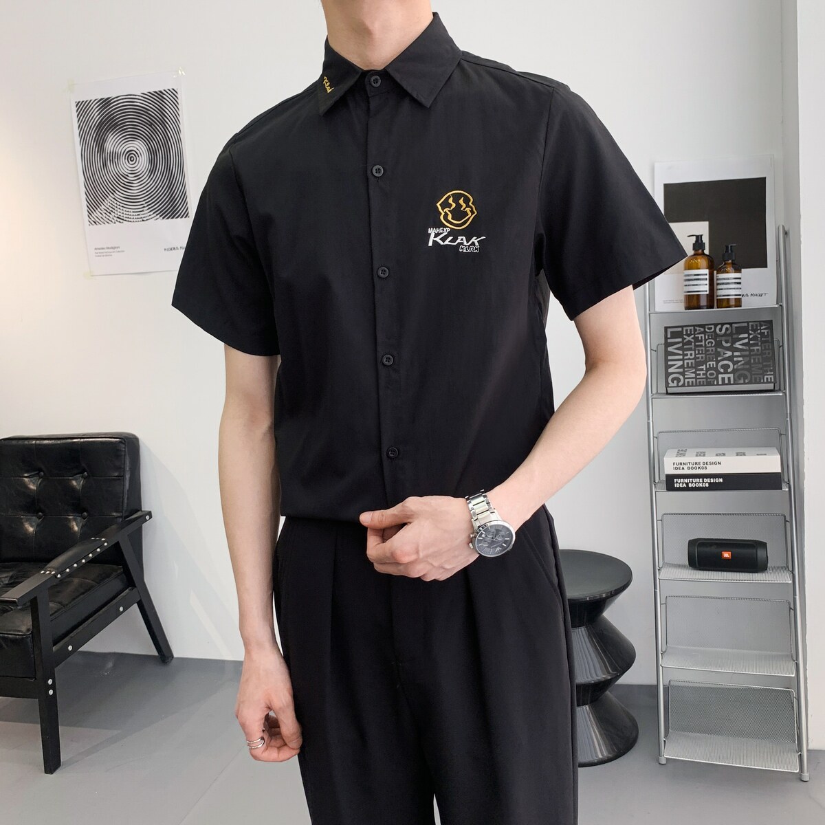 714A-C661P40控59/2025夏季男士短袖衬衫jk风工作服衬衣潮图片