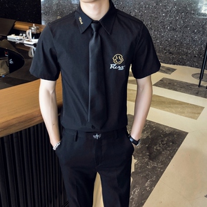 714-C661P40/店主风2025夏季男士短袖衬衫简约白衬衣班服工作服图片