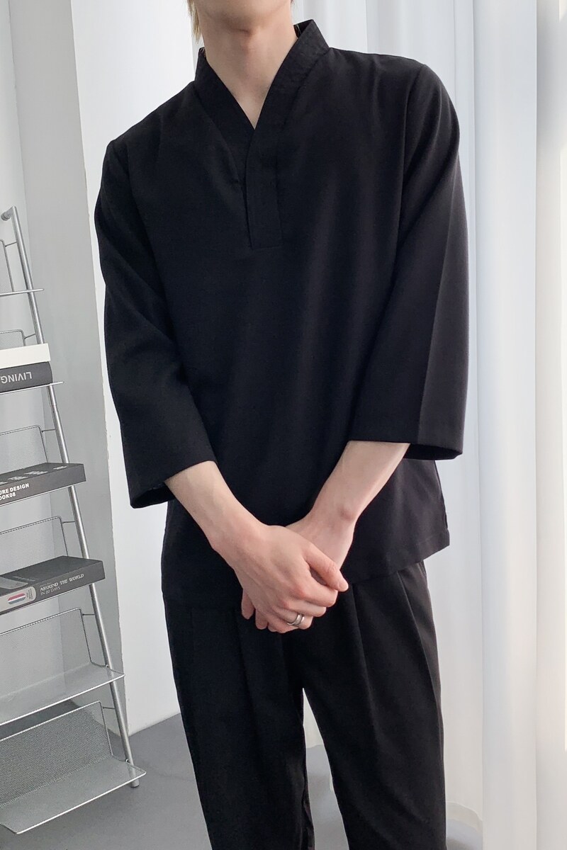 714A-D3078P45控69/2025春夏新款七分袖工作服衬衫日系理发店制服,男装衬衫,星座714A（原电商C314）