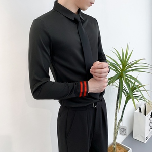 714A-D3038送黑领带P45控69/2025春季男士修身商务上班白衬衫制服图片