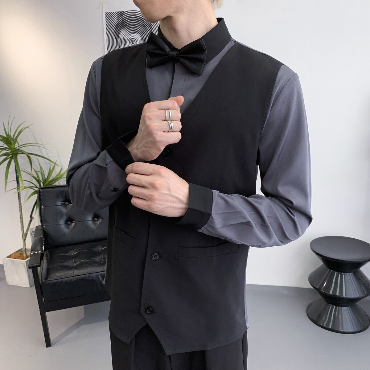 714A-H3066P55控79/2025秋季假两件马甲衬衫ktv酒吧餐厅台球制服,男装衬衫,星座714A（原电商C314）
