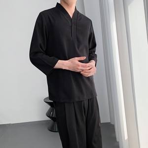 714A-D3078P45控69/2025春夏新款七分袖工作服衬衫日系理发店制服图片