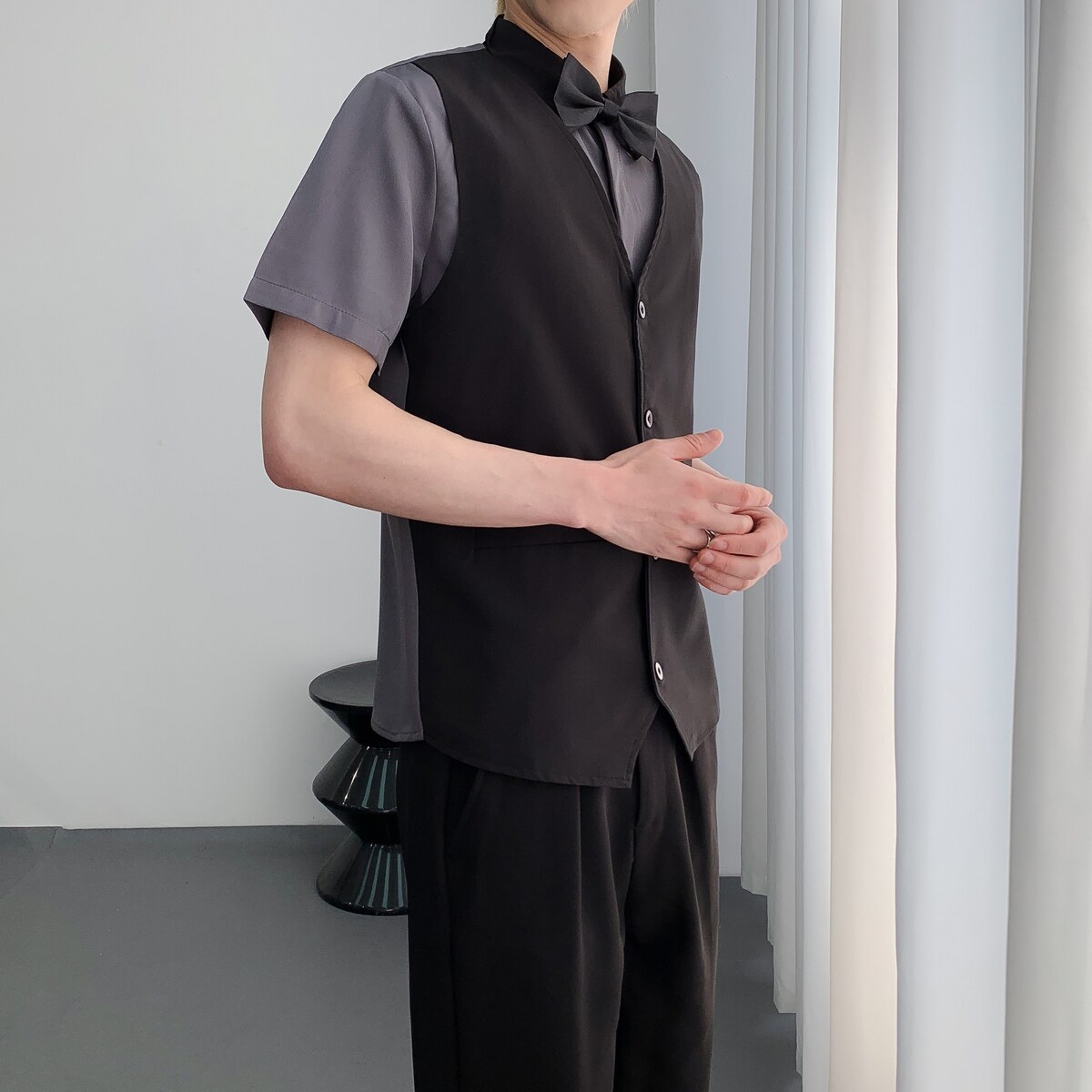 714A-H3082P55控69/2025夏季工作服衬衫假两件马甲衬衣修身版,男装衬衫,星座714A（原电商C314）