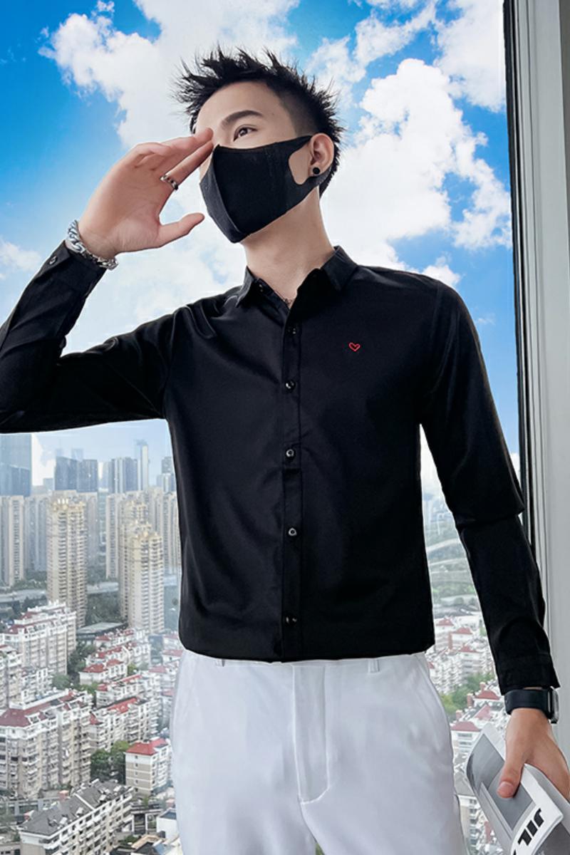 714A-D16P45控65/社会小伙2025春男士修身爱心刺绣衬衫礼服衬衣,男装衬衫,星座714A（原电商C314）