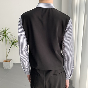 714A-H3049P55控88/2025春季新款假两件条纹拼接衬衫工作服衬衣潮图片