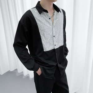 714A-H3033P55控88/2025秋暗黑衬衫发型师美容厅假两件工作服潮版图片